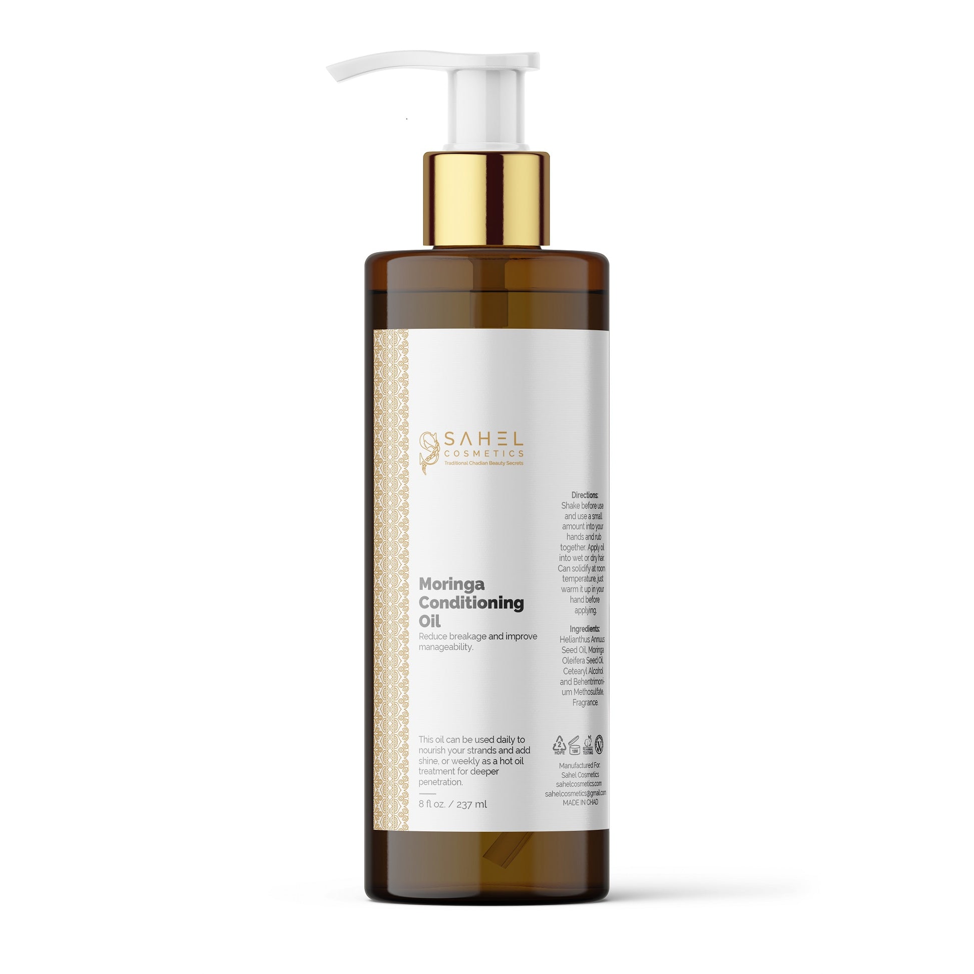 Moringa conditioning oil pump bottle for daily hair nourishment